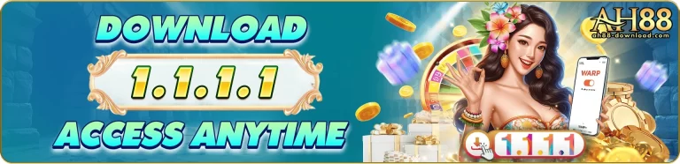 AH88 download page displaying mobile app access, quick login option, account registration, and instant access to online casino games